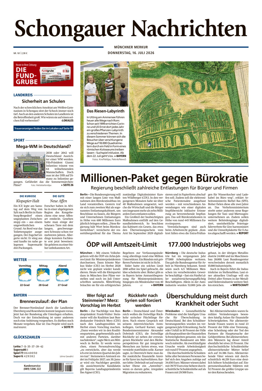 Schongauer Nachrichten vom Donnerstag, 16.07.2026