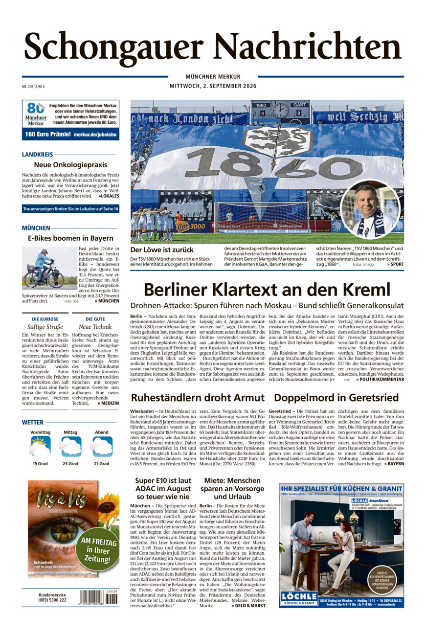 Schongauer Nachrichten vom Mittwoch, 02.09.2026