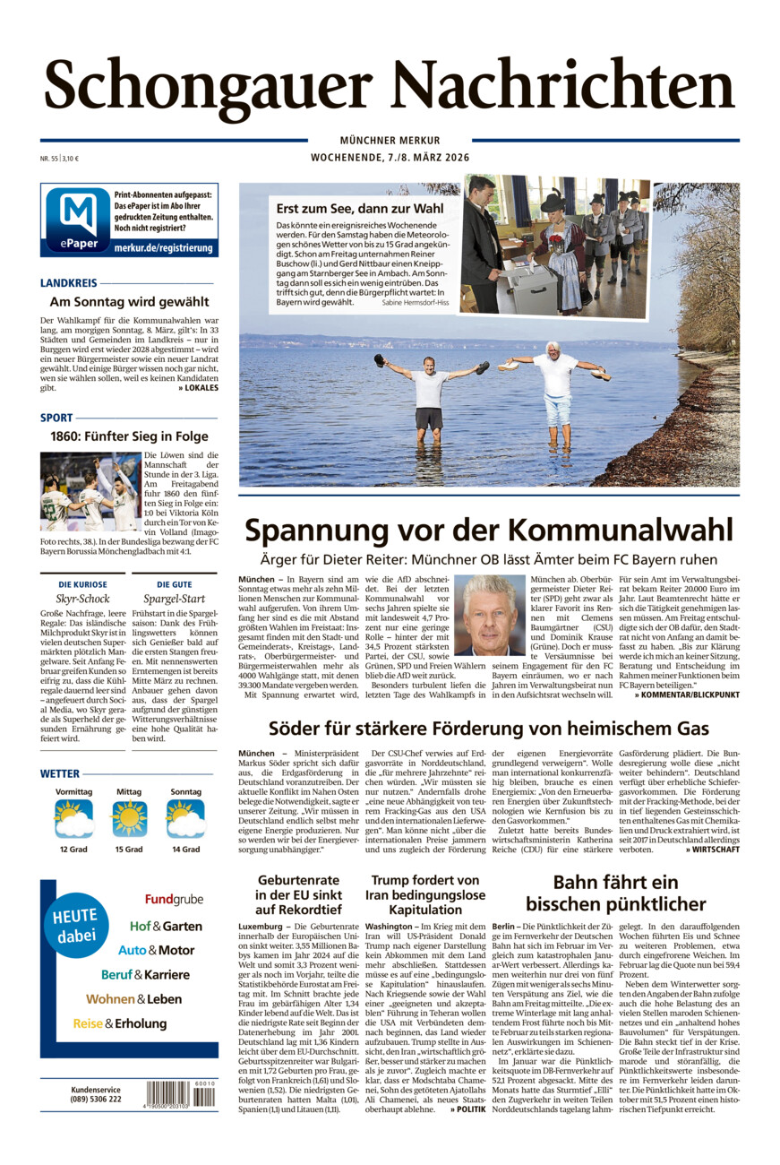 Schongauer Nachrichten vom Samstag, 07.03.2026