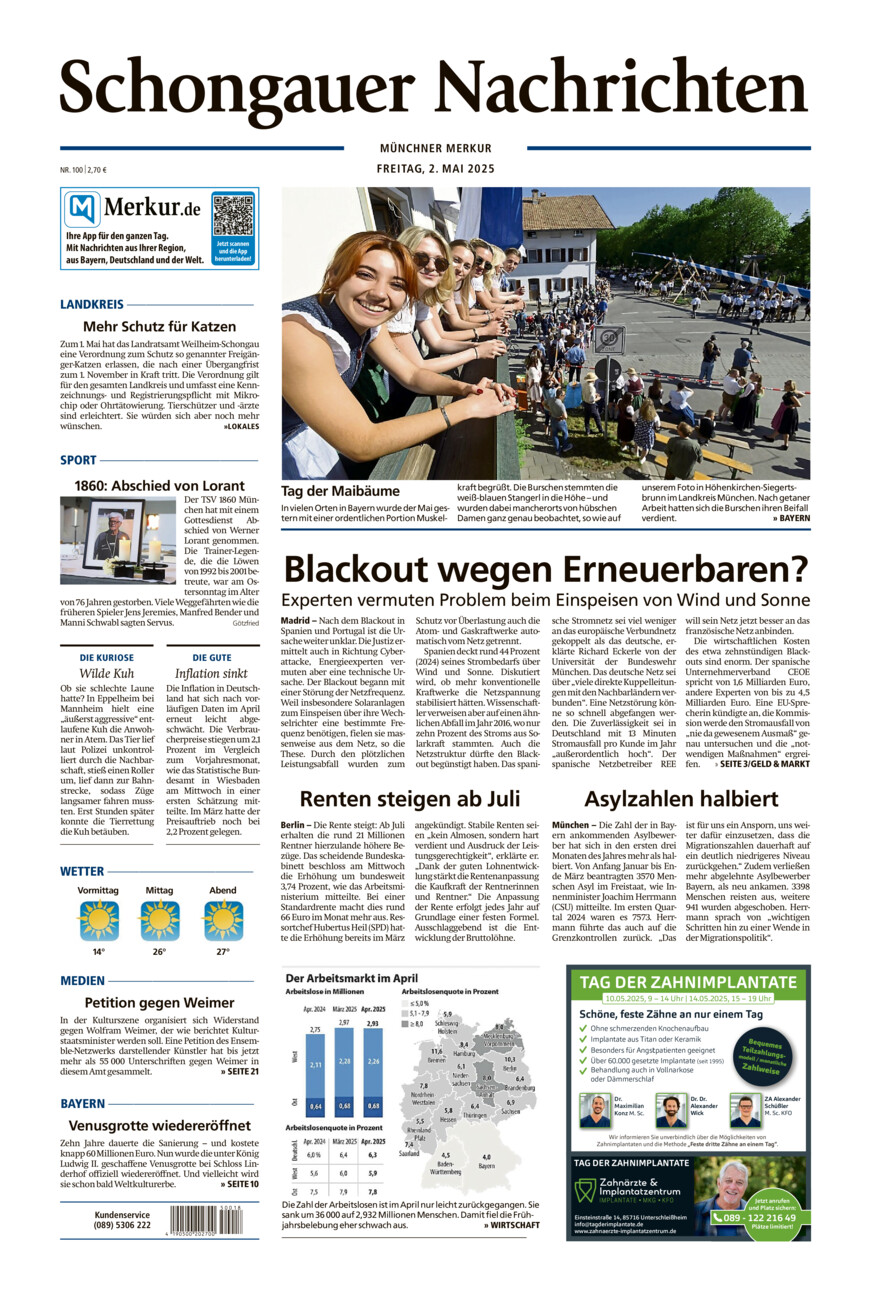 Schongauer Nachrichten vom Freitag, 02.05.2025