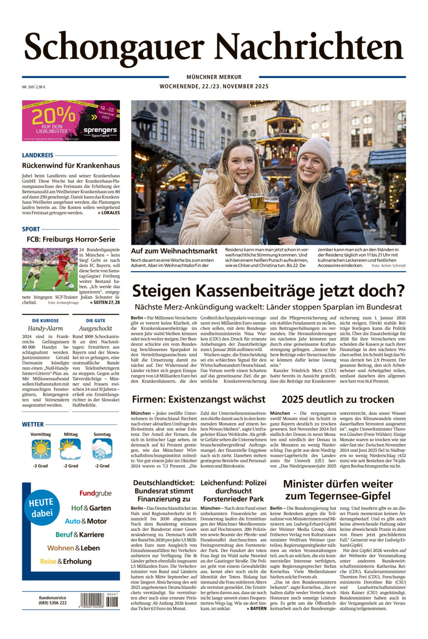 Schongauer Nachrichten vom Samstag, 22.11.2025