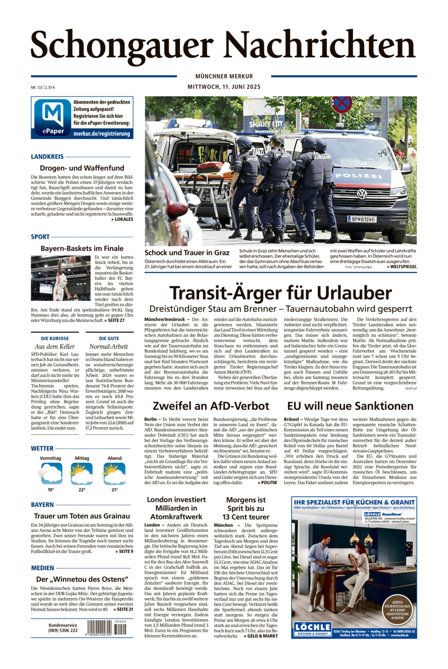Schongauer Nachrichten vom Mittwoch, 11.06.2025