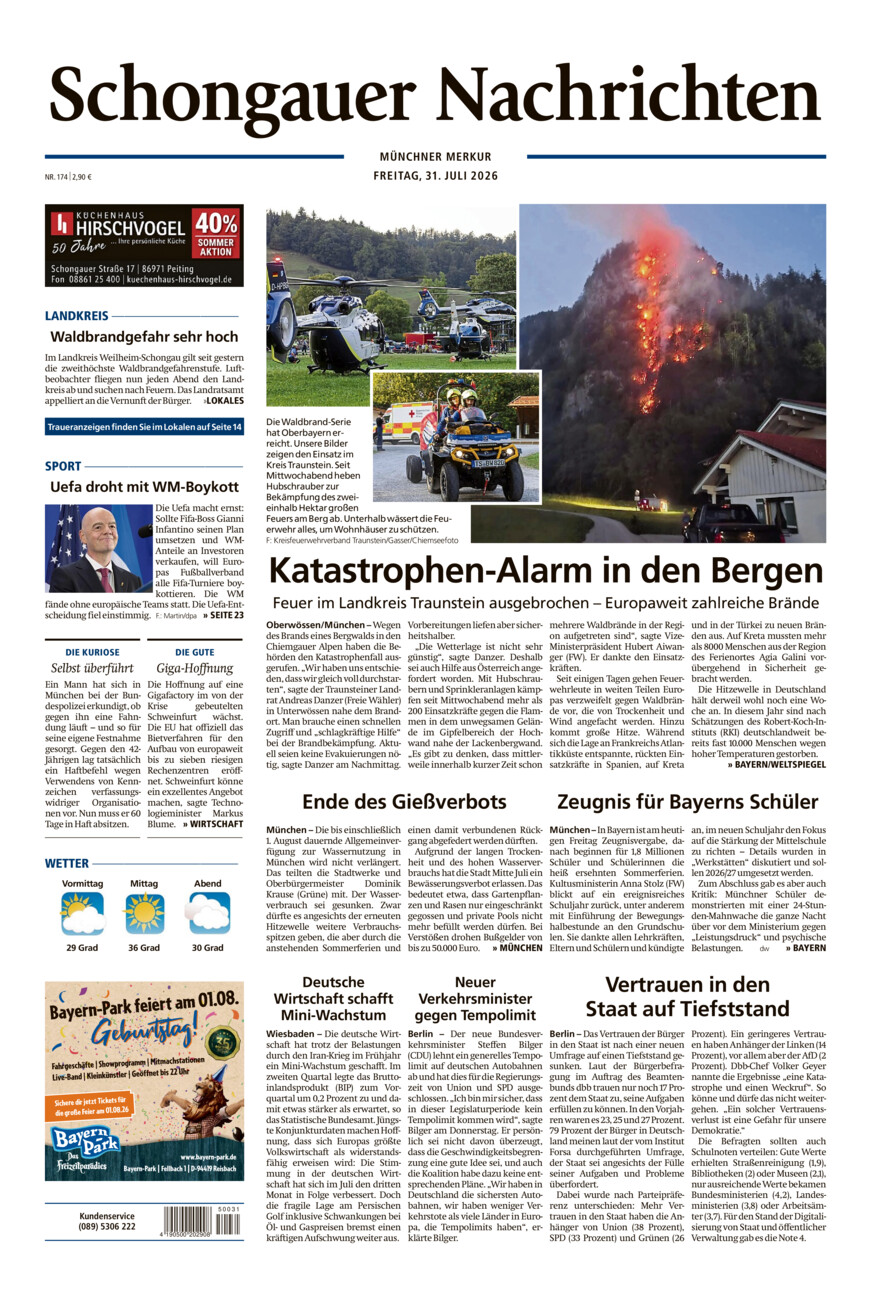Schongauer Nachrichten vom Freitag, 31.07.2026