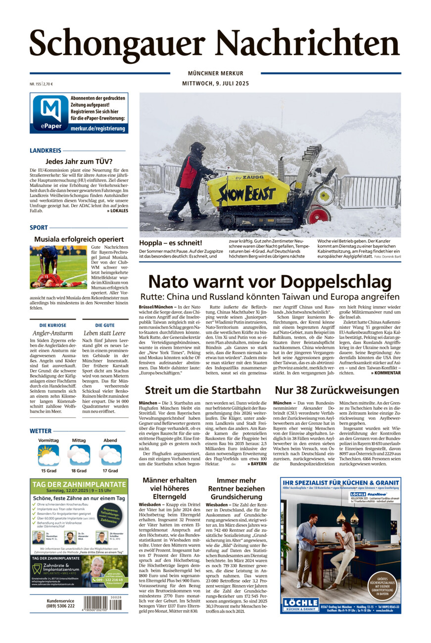 Schongauer Nachrichten vom Mittwoch, 09.07.2025