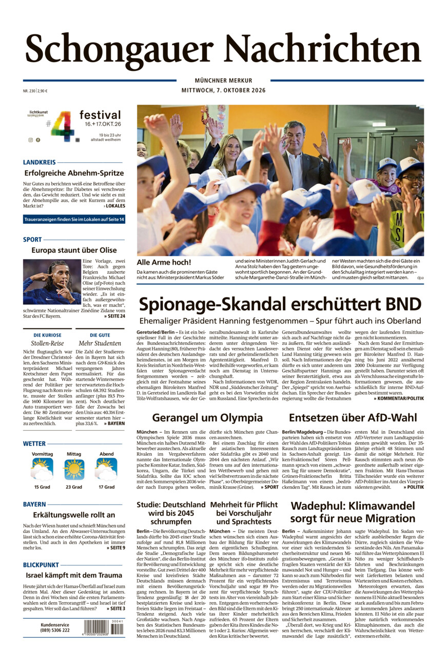 Schongauer Nachrichten vom Mittwoch, 07.10.2026