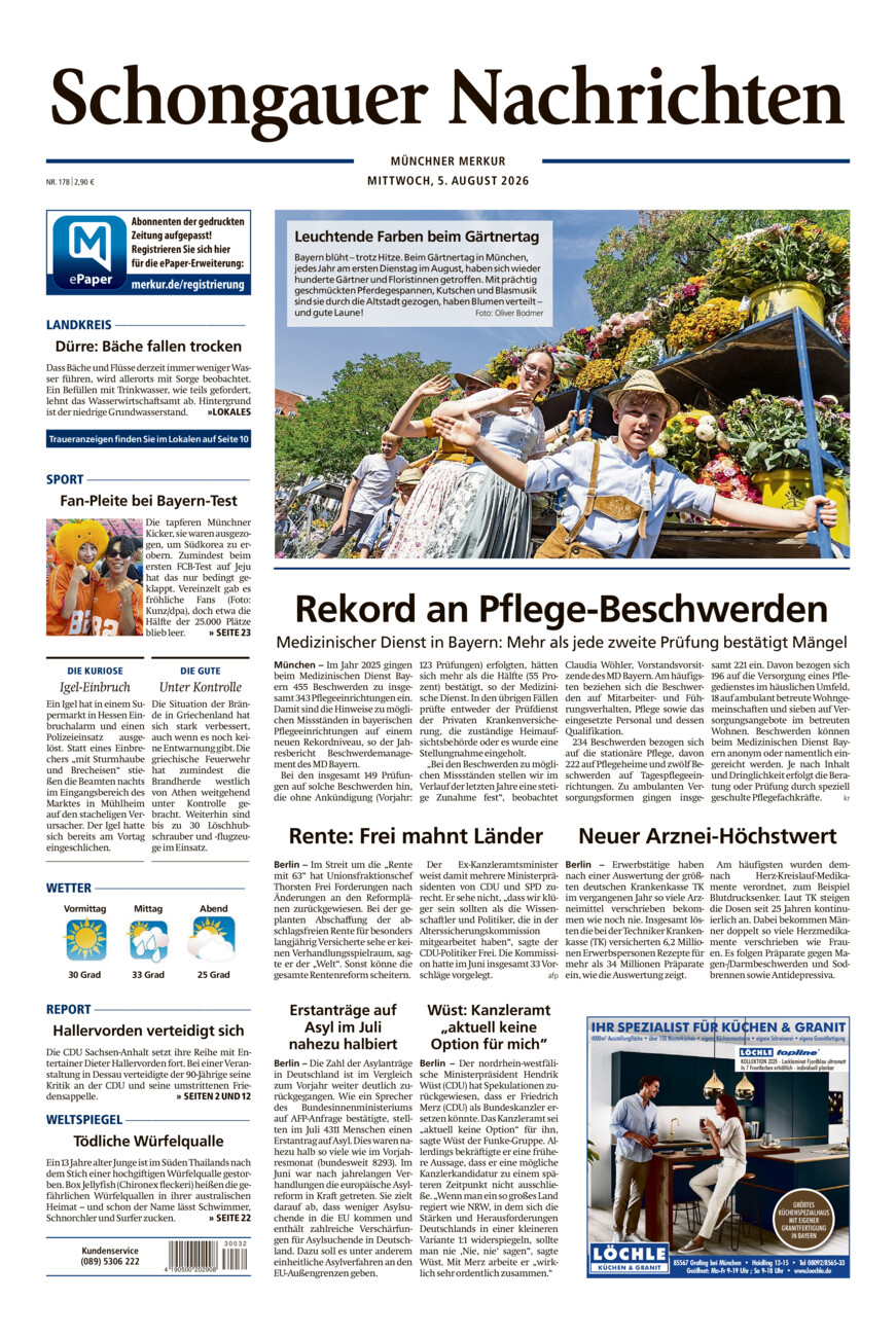 Schongauer Nachrichten vom Mittwoch, 05.08.2026