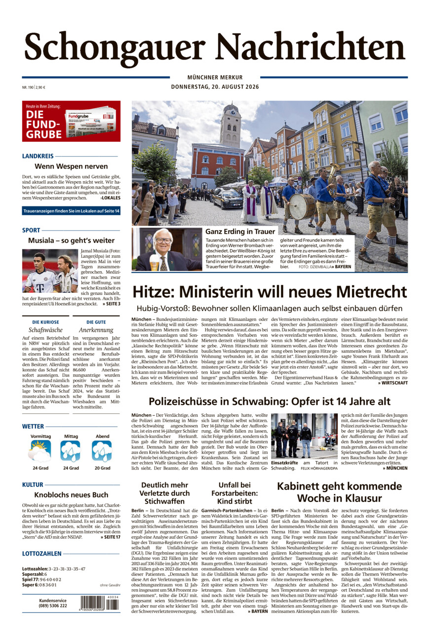 Schongauer Nachrichten vom Donnerstag, 20.08.2026