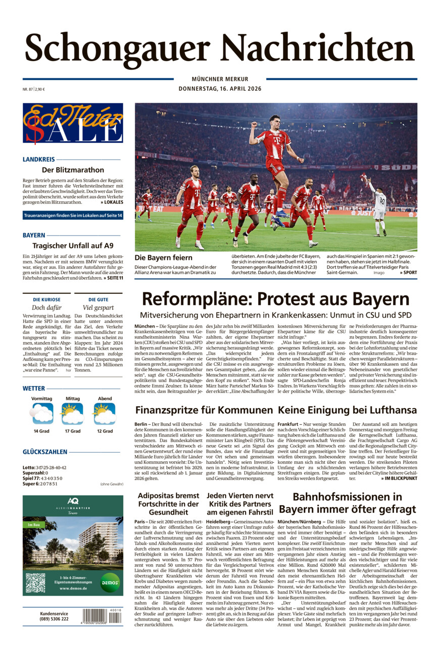 Schongauer Nachrichten vom Donnerstag, 16.04.2026