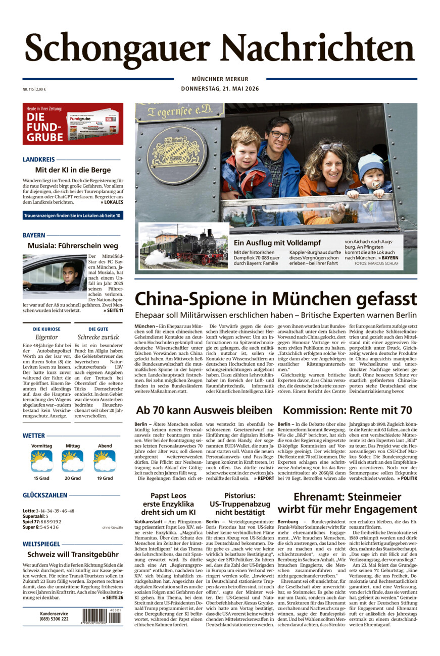 Schongauer Nachrichten vom Donnerstag, 21.05.2026