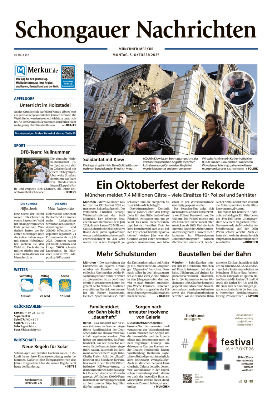 Schongauer Nachrichten vom Montag, 05.10.2026