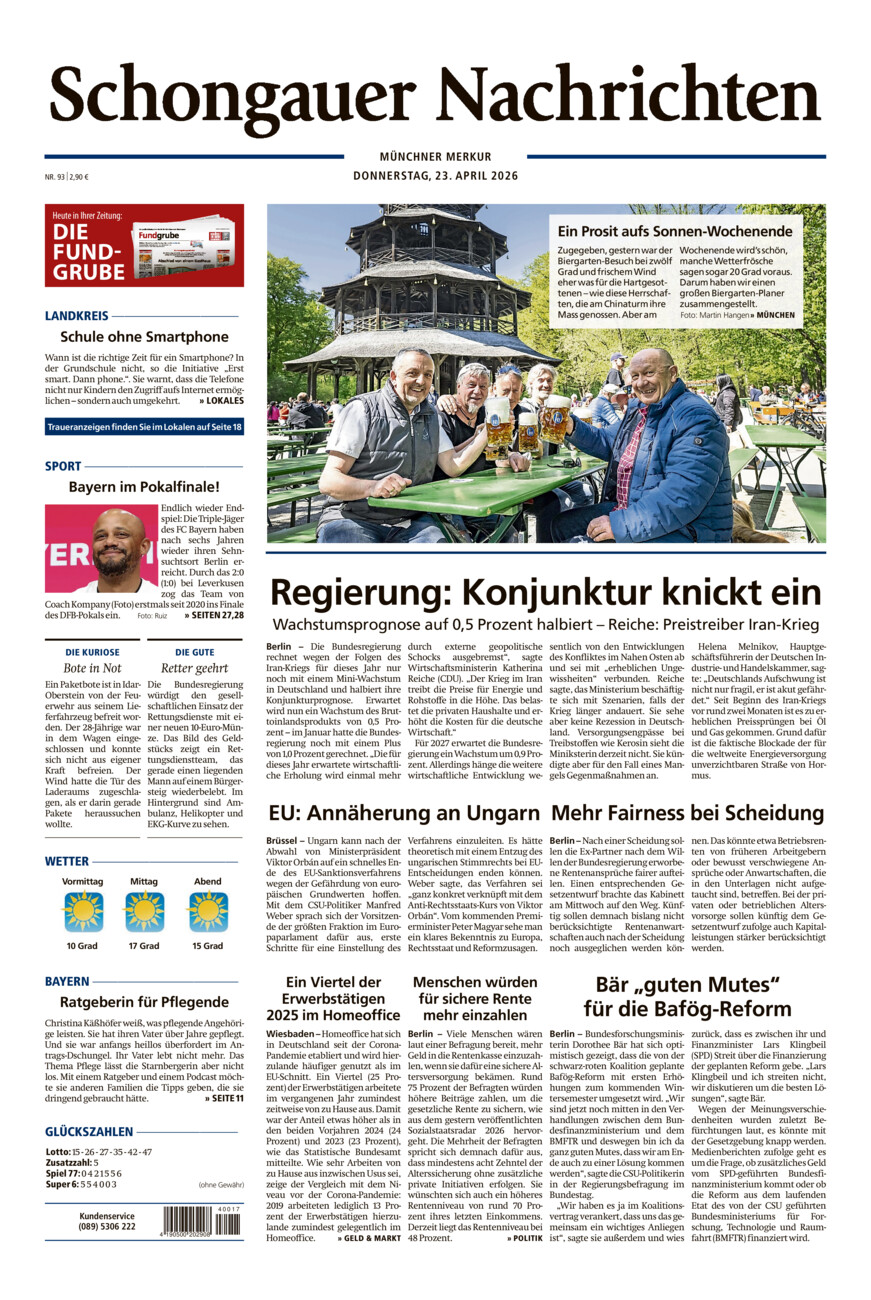 Schongauer Nachrichten vom Donnerstag, 23.04.2026