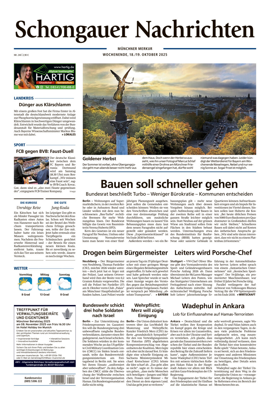 Schongauer Nachrichten vom Samstag, 18.10.2025