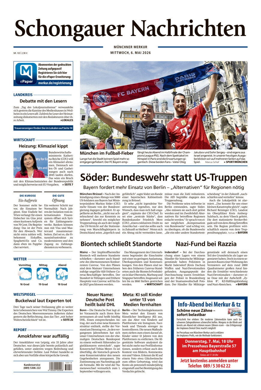Schongauer Nachrichten vom Mittwoch, 06.05.2026