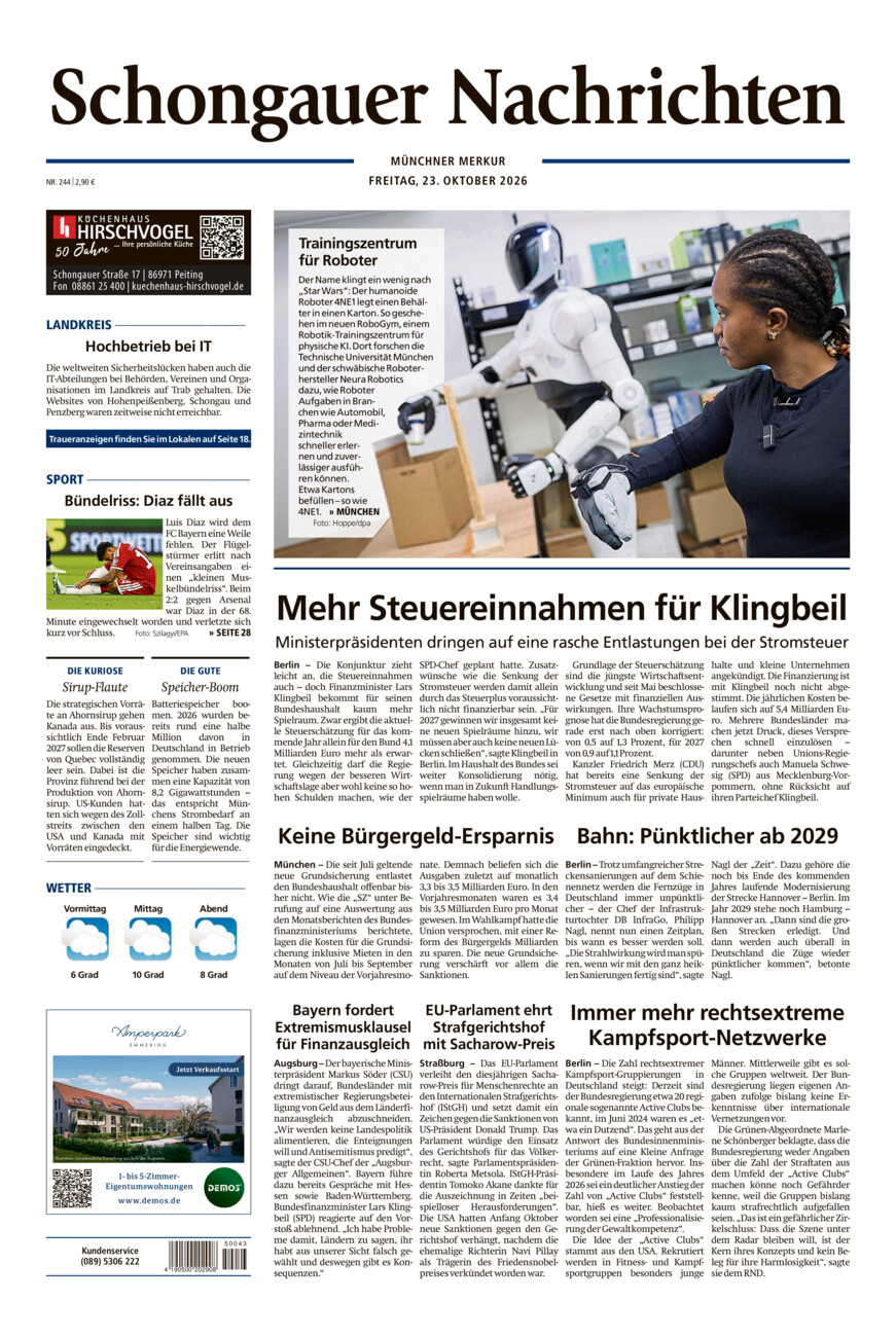Schongauer Nachrichten vom Freitag, 23.10.2026