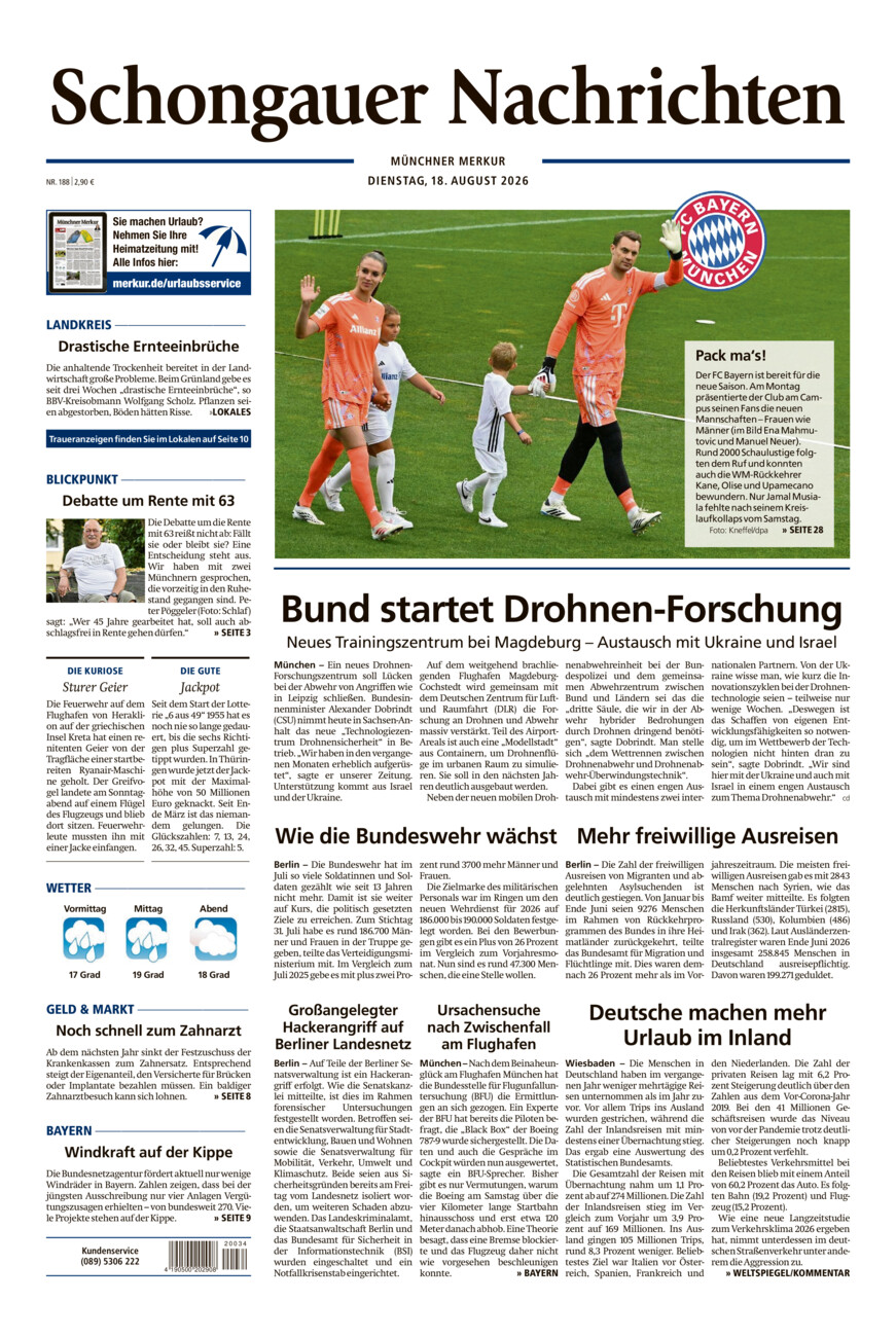 Schongauer Nachrichten vom Dienstag, 18.08.2026