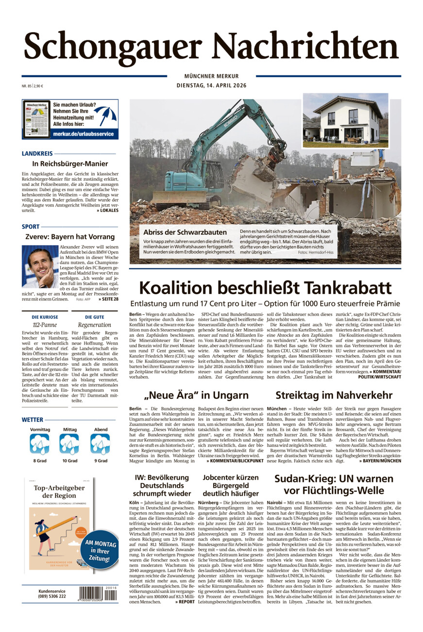 Schongauer Nachrichten vom Dienstag, 14.04.2026
