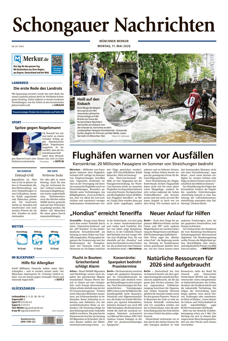 Schongauer Nachrichten vom Montag, 11.05.2026