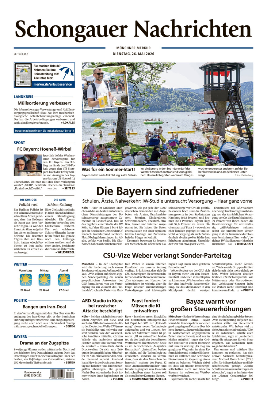 Schongauer Nachrichten vom Dienstag, 26.05.2026
