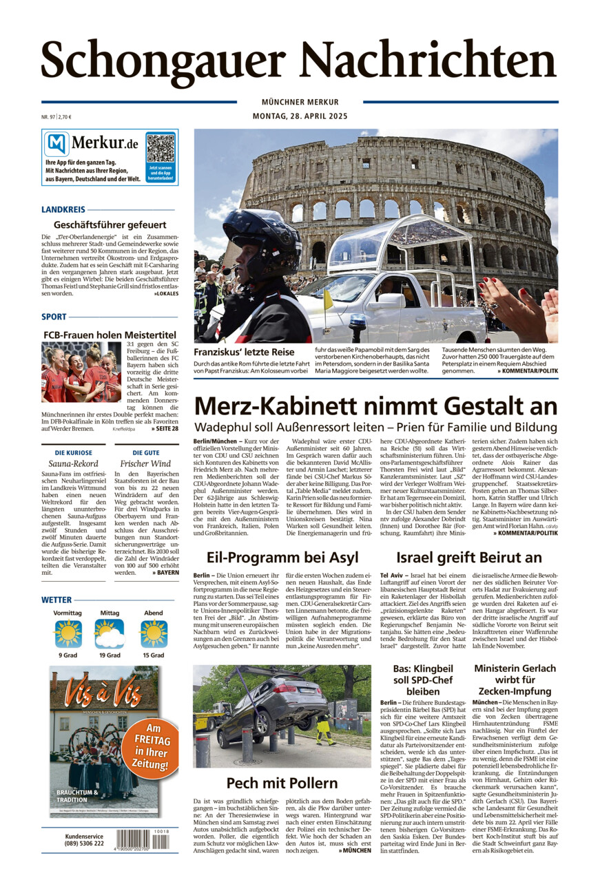Schongauer Nachrichten vom Montag, 28.04.2025