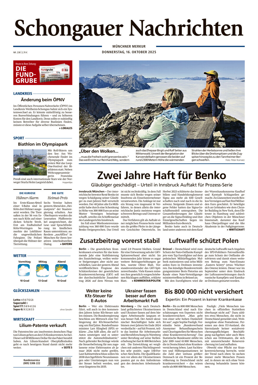 Schongauer Nachrichten vom Donnerstag, 16.10.2025