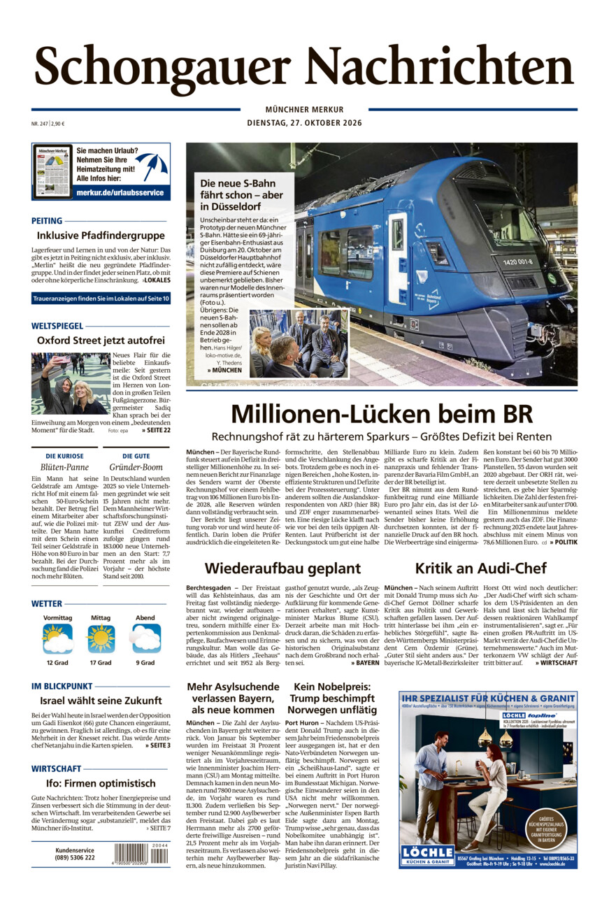 Schongauer Nachrichten vom Dienstag, 27.10.2026