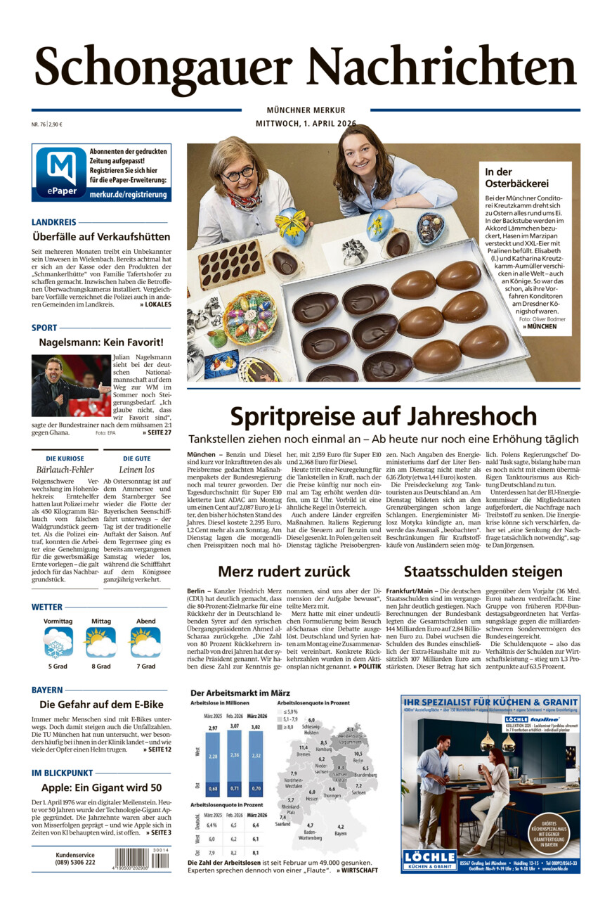Schongauer Nachrichten vom Mittwoch, 01.04.2026