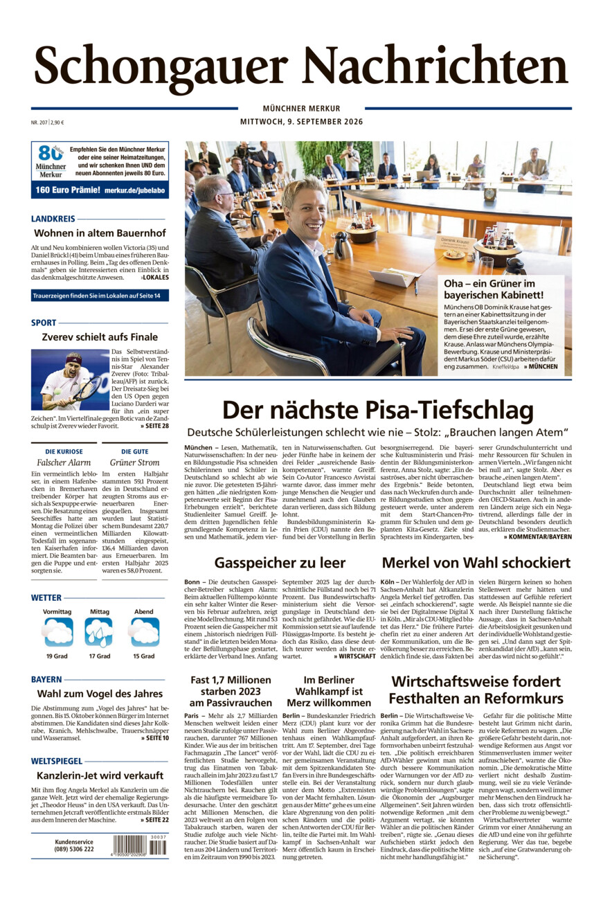 Schongauer Nachrichten vom Mittwoch, 09.09.2026
