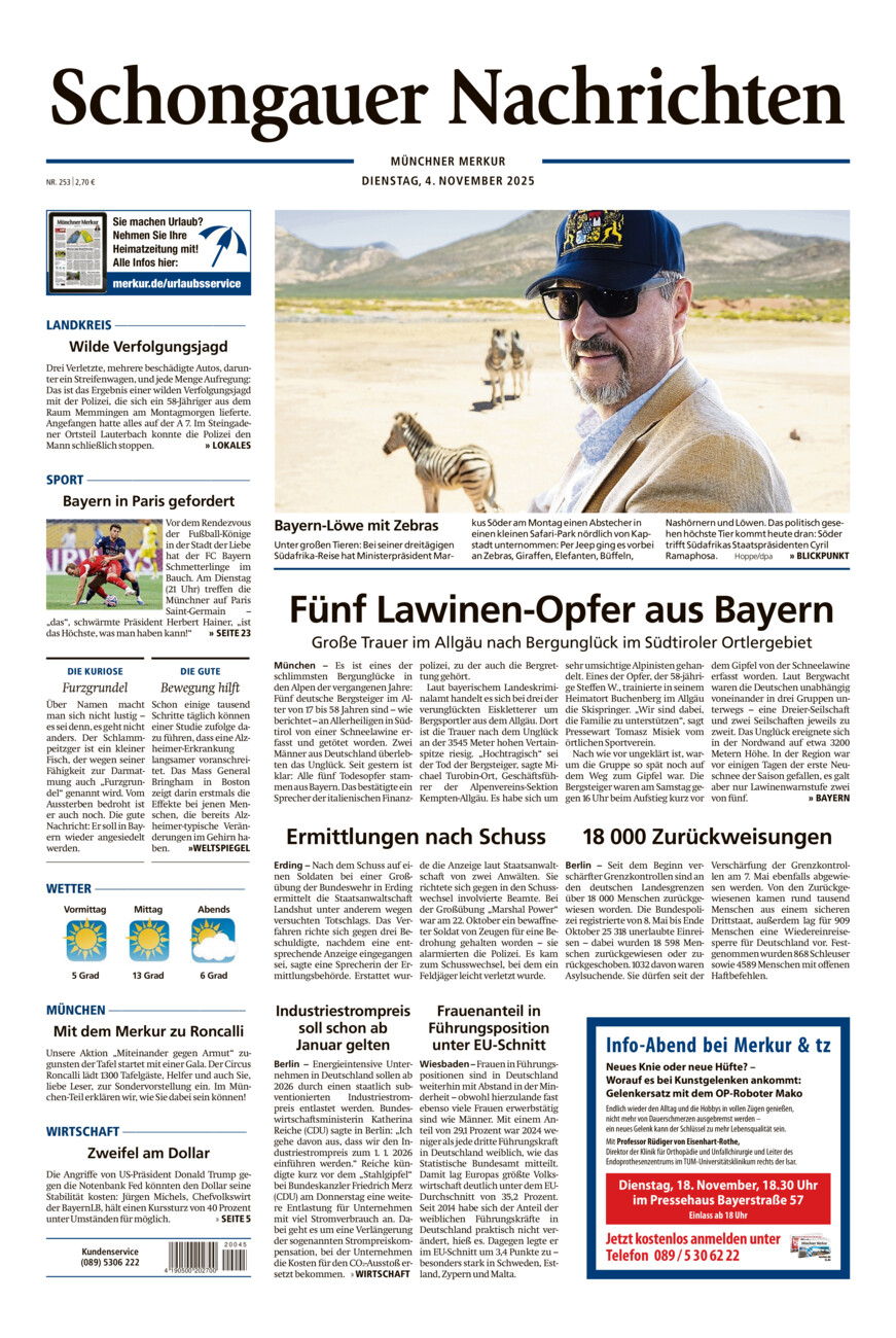 Schongauer Nachrichten vom Dienstag, 04.11.2025