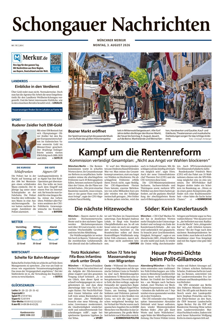 Schongauer Nachrichten vom Montag, 03.08.2026