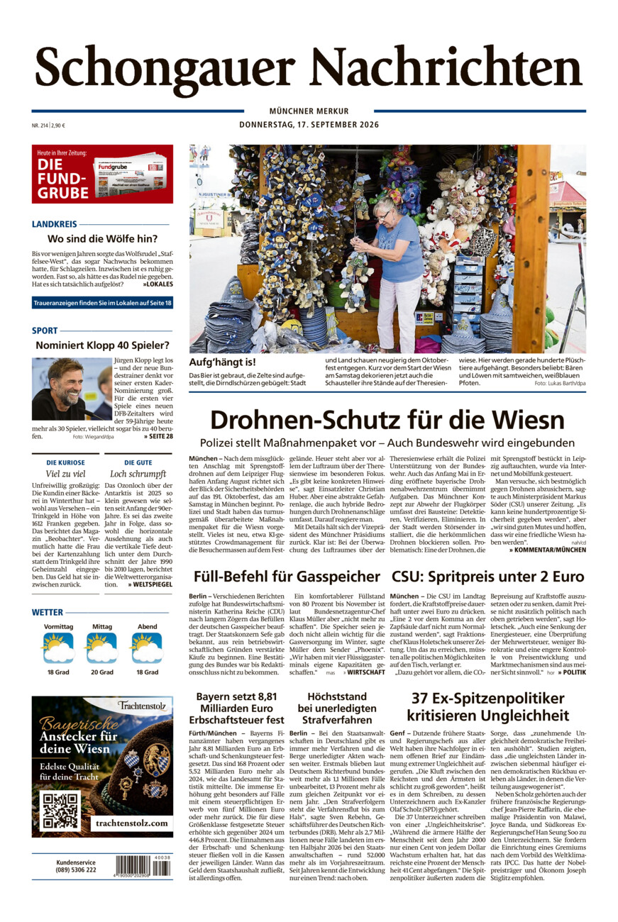 Schongauer Nachrichten vom Donnerstag, 17.09.2026
