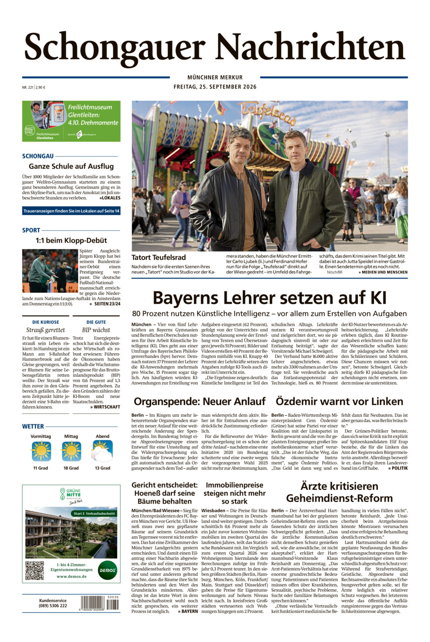 Schongauer Nachrichten vom Freitag, 25.09.2026