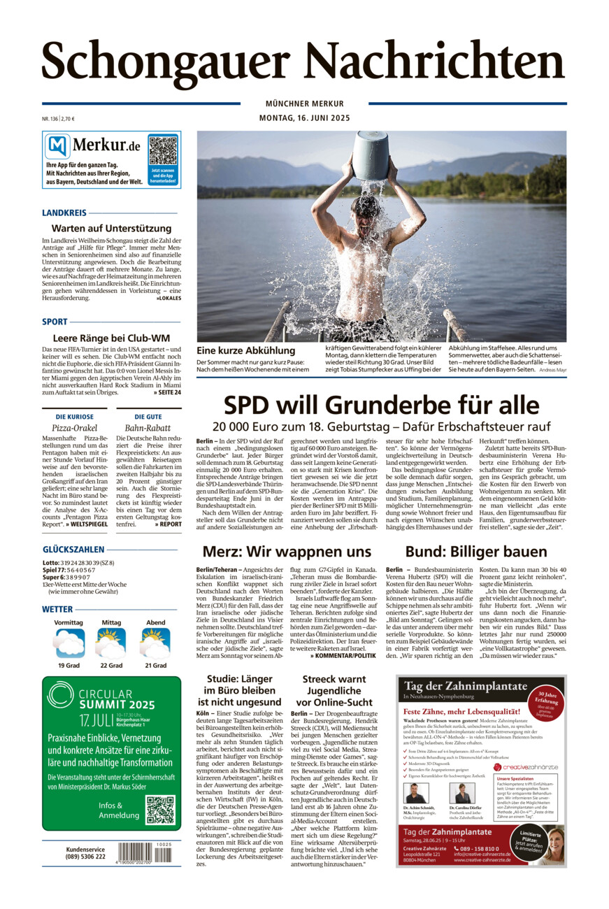 Schongauer Nachrichten vom Montag, 16.06.2025