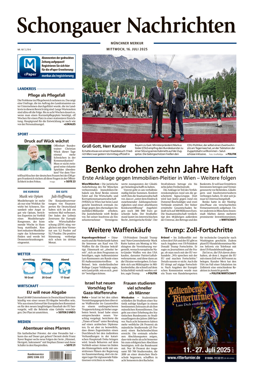 Schongauer Nachrichten vom Mittwoch, 16.07.2025