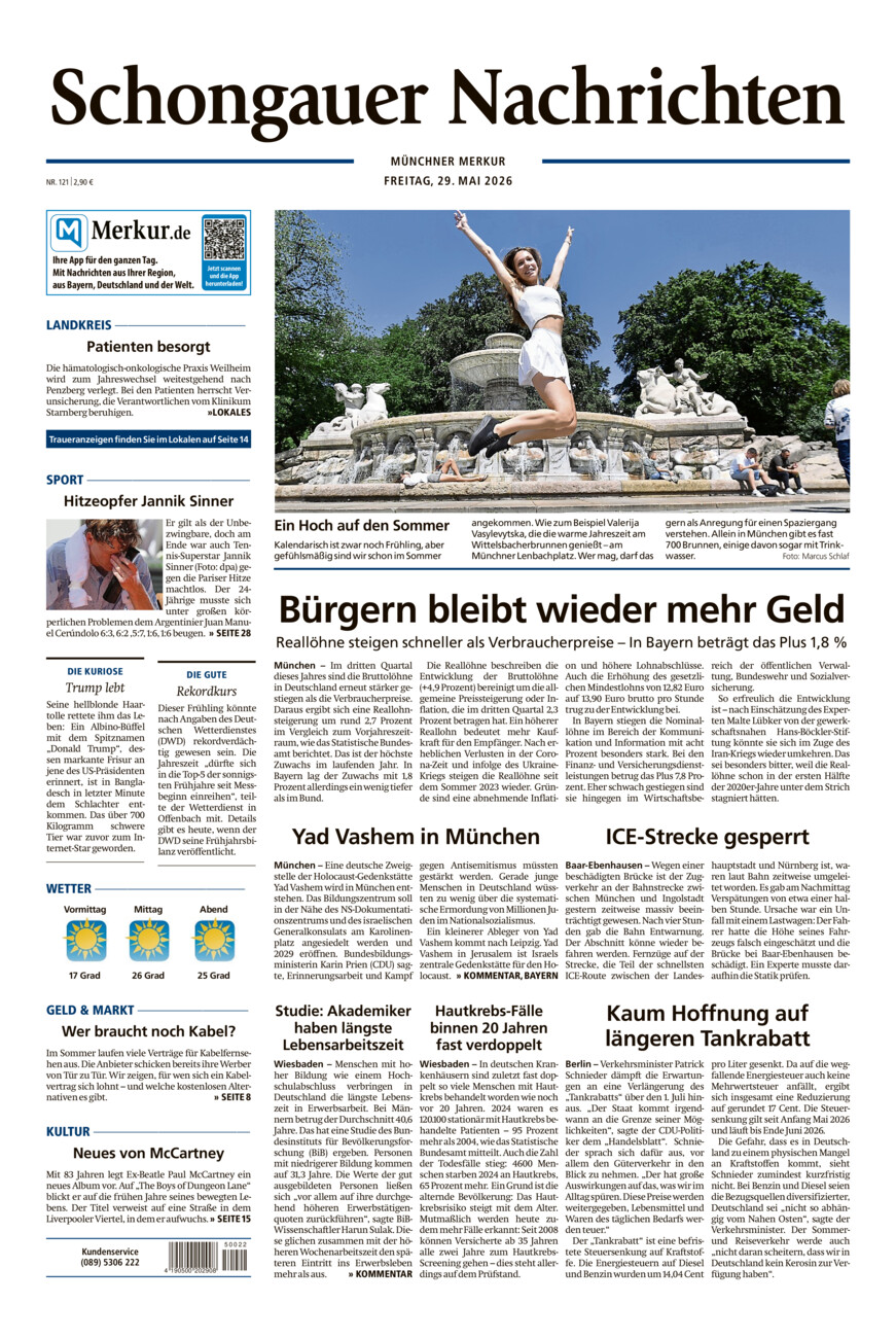 Schongauer Nachrichten vom Freitag, 29.05.2026