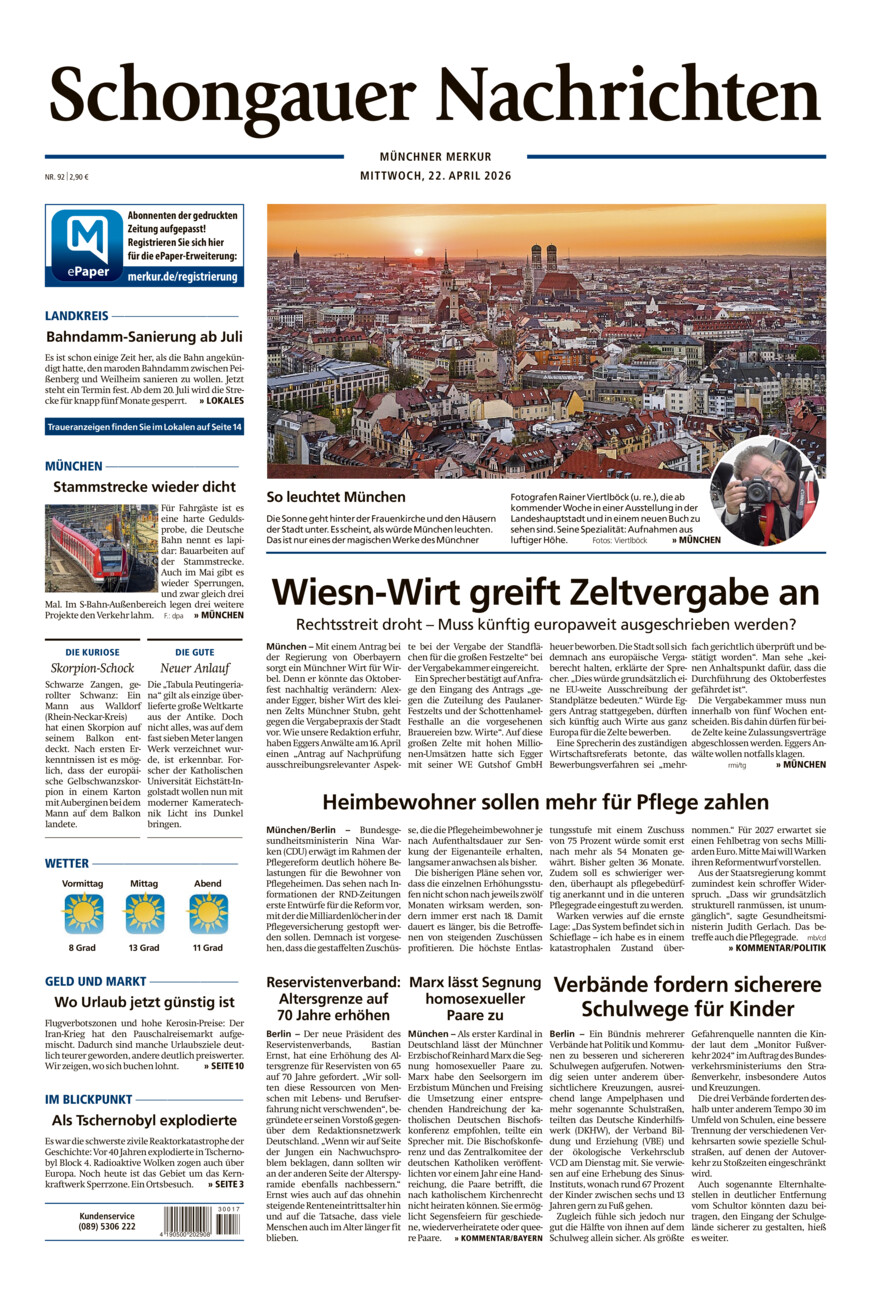 Schongauer Nachrichten vom Mittwoch, 22.04.2026