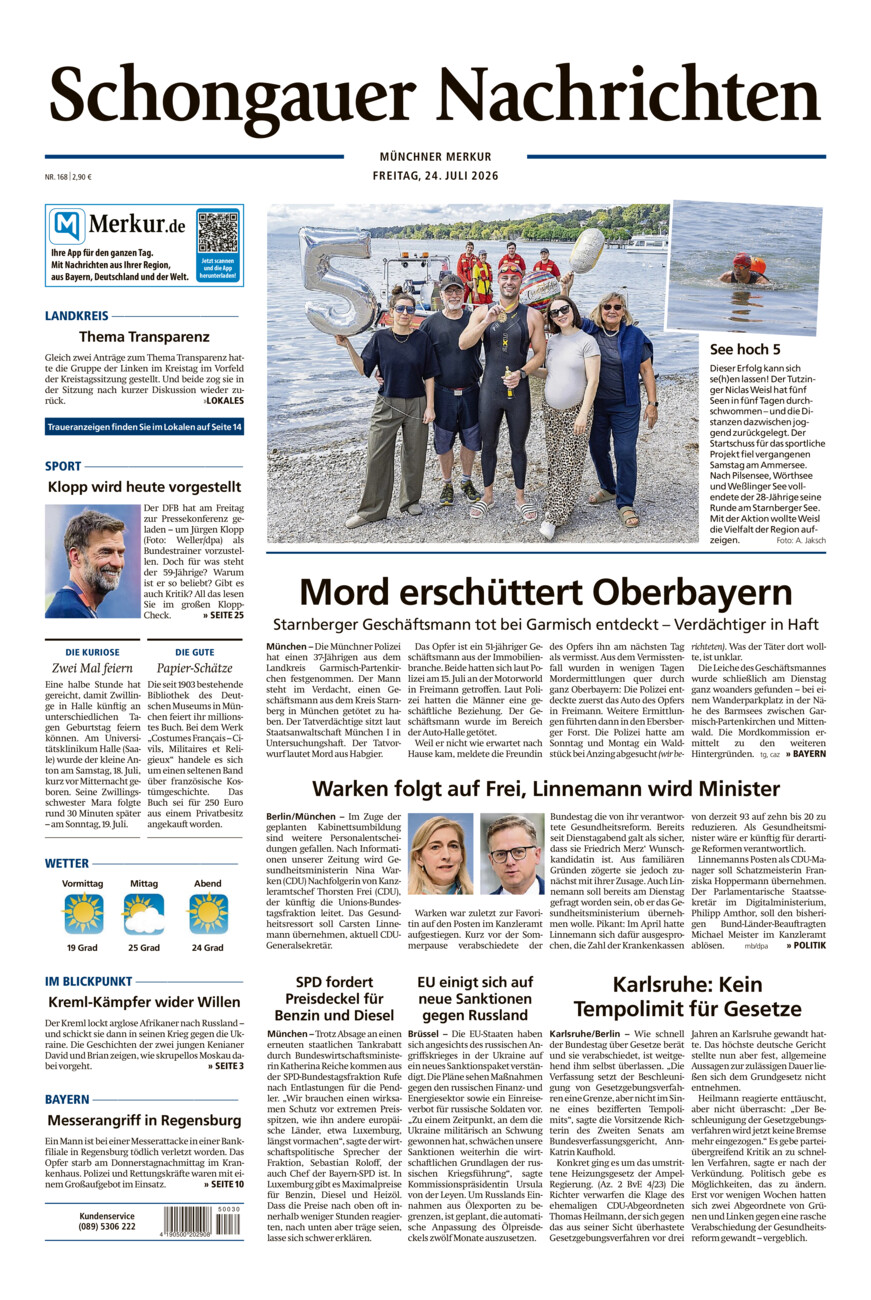Schongauer Nachrichten vom Freitag, 24.07.2026