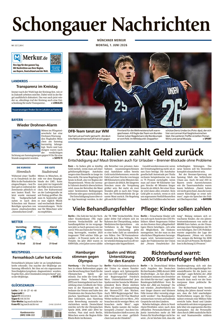 Schongauer Nachrichten vom Montag, 01.06.2026