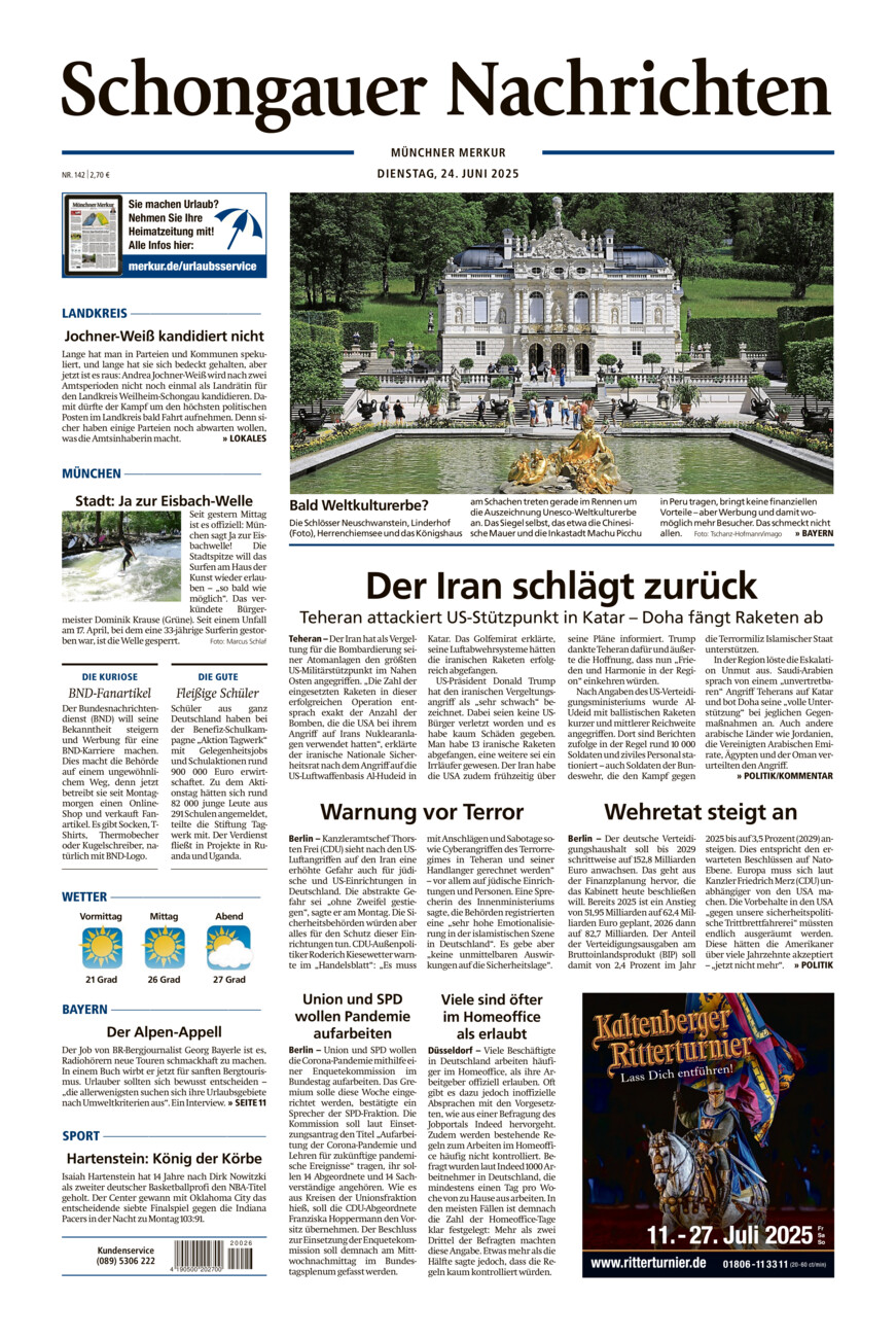 Schongauer Nachrichten vom Dienstag, 24.06.2025