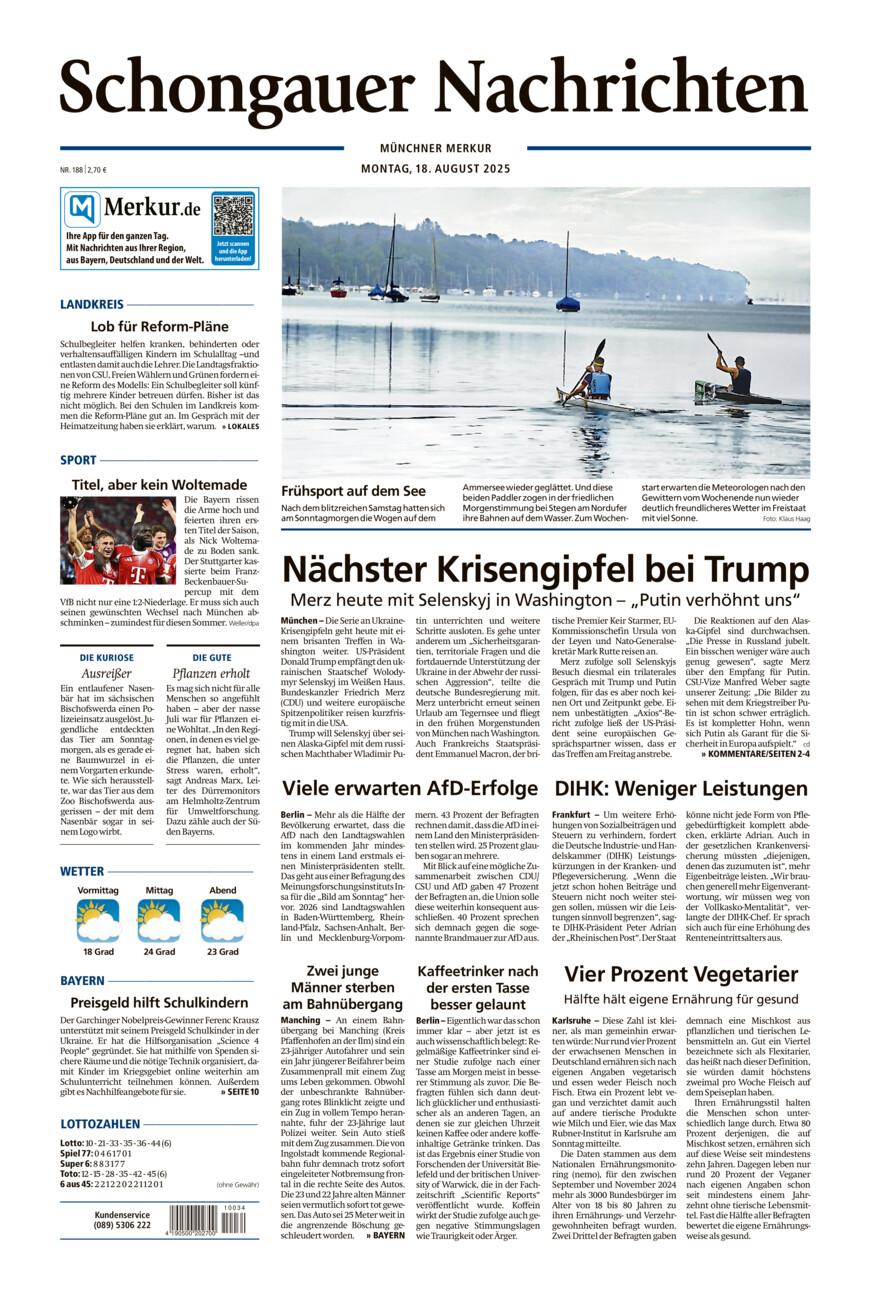 Schongauer Nachrichten vom Montag, 18.08.2025