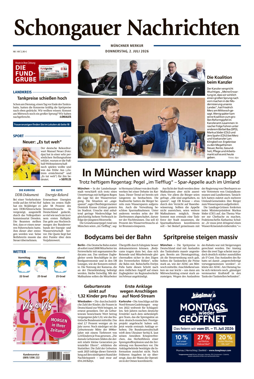 Schongauer Nachrichten vom Donnerstag, 02.07.2026