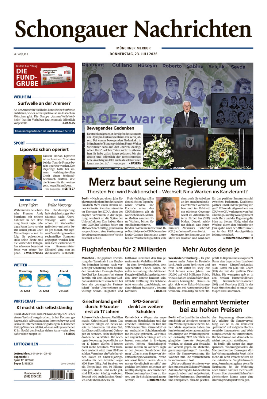 Schongauer Nachrichten vom Donnerstag, 23.07.2026