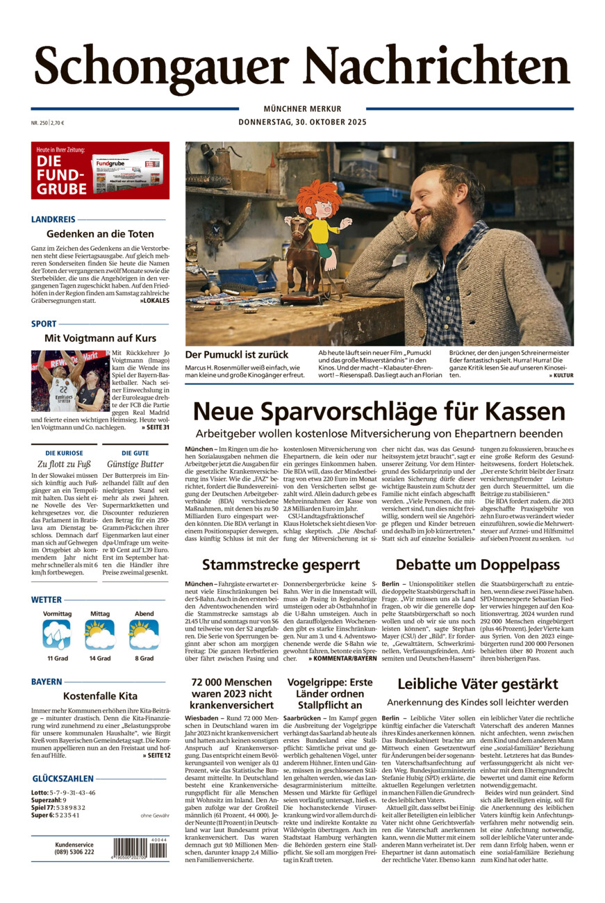 Schongauer Nachrichten vom Donnerstag, 30.10.2025