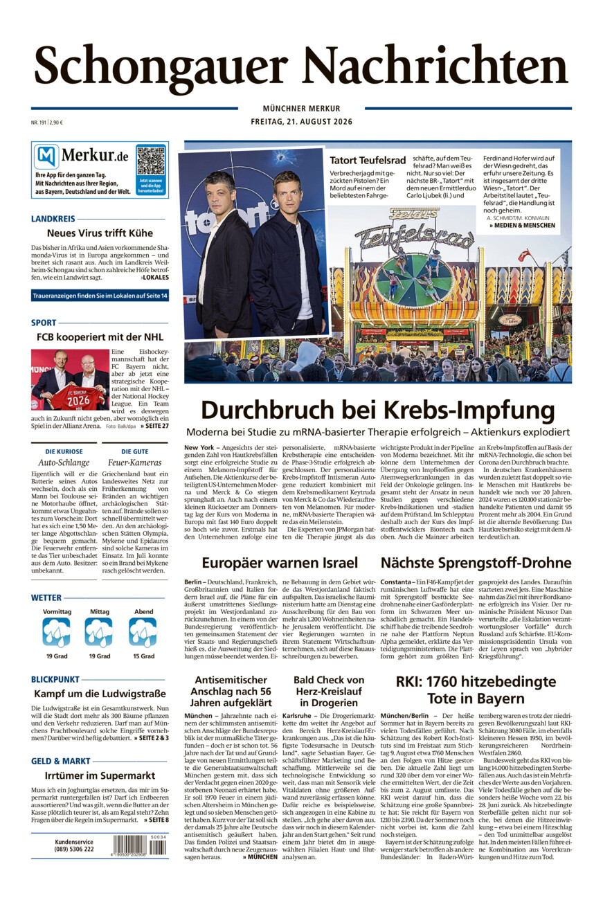 Schongauer Nachrichten vom Freitag, 21.08.2026