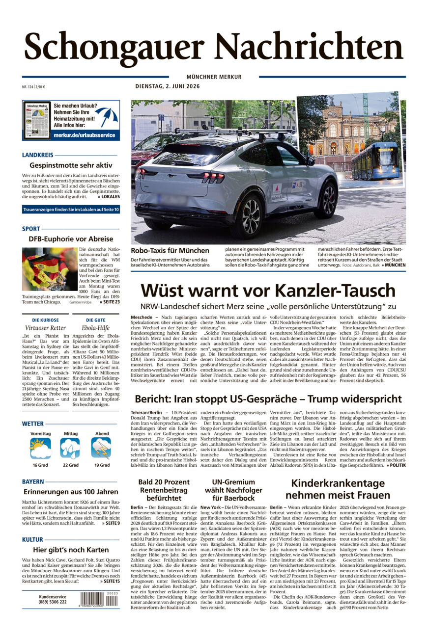 Schongauer Nachrichten vom Dienstag, 02.06.2026