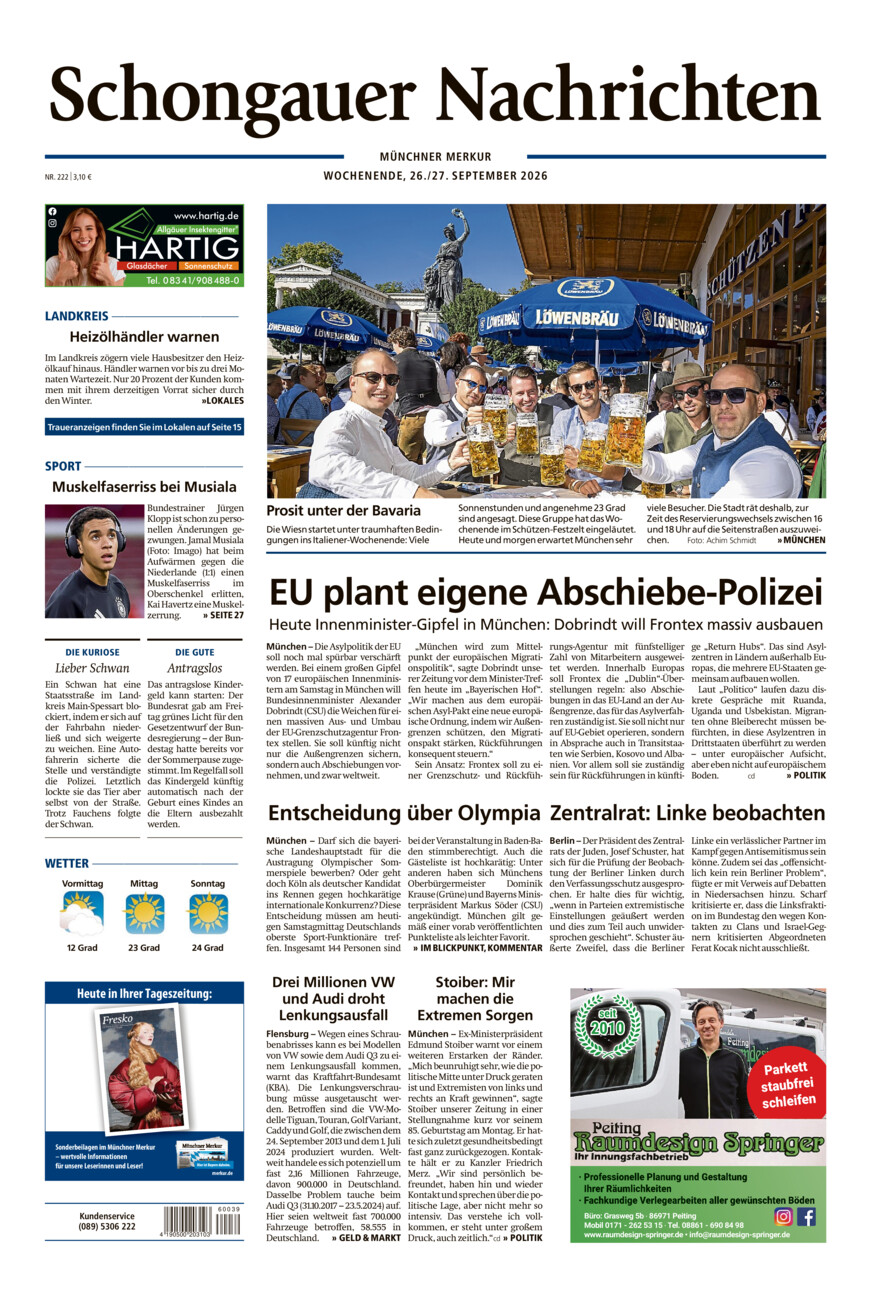 Schongauer Nachrichten vom Samstag, 26.09.2026