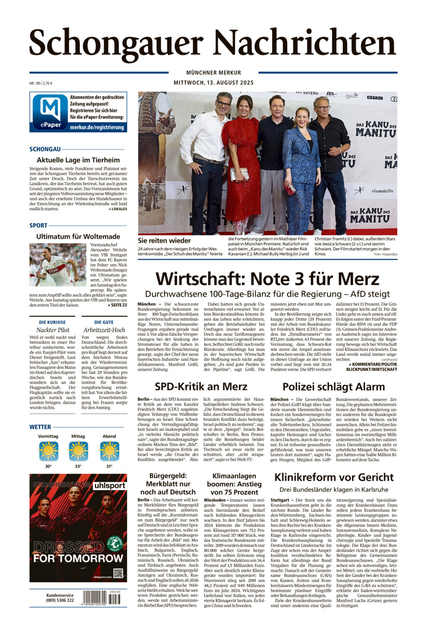 Schongauer Nachrichten vom Mittwoch, 13.08.2025
