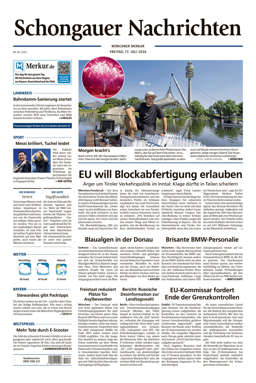 Schongauer Nachrichten vom Freitag, 17.07.2026