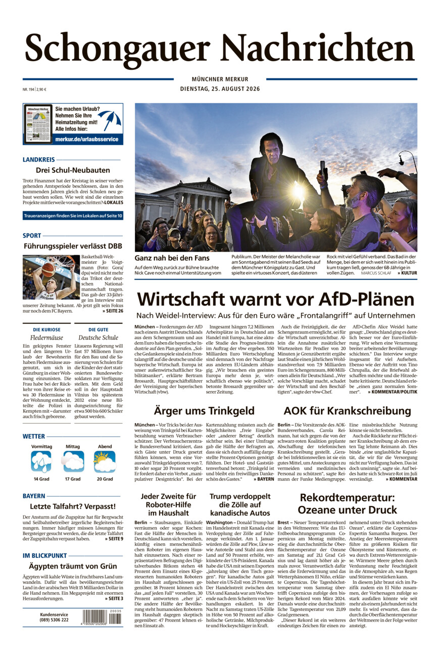 Schongauer Nachrichten vom Dienstag, 25.08.2026