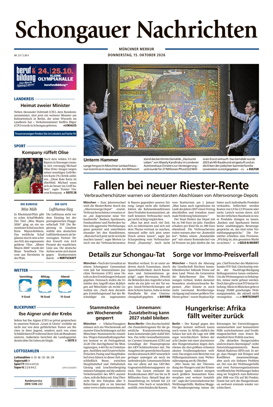 Schongauer Nachrichten vom Donnerstag, 15.10.2026