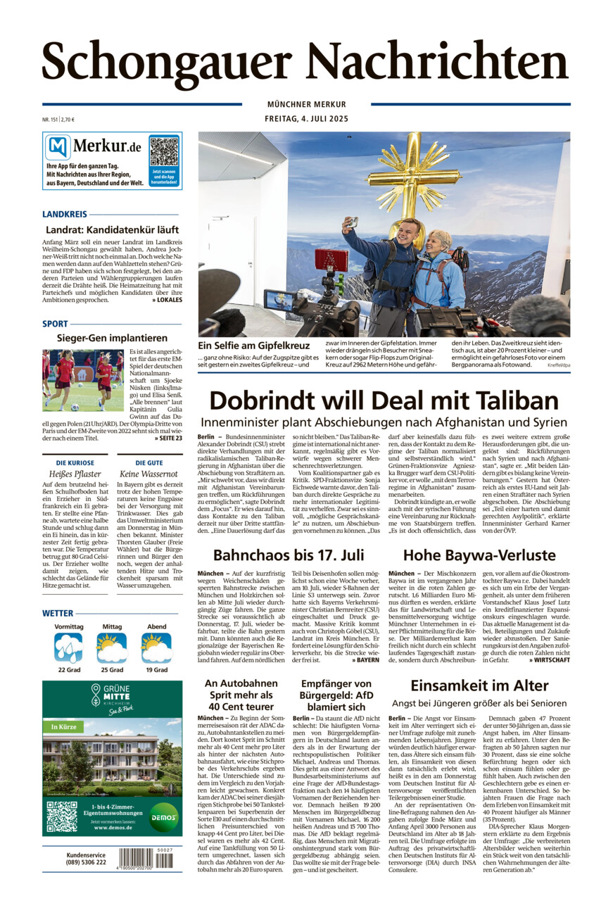 Schongauer Nachrichten vom Freitag, 04.07.2025